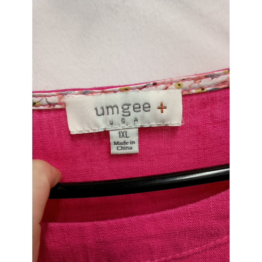 Umgee Tunic Top Womens 1XL Pink Short Sleeve Boho Linen Blend Frayed Hem - Picture 3 of 11
